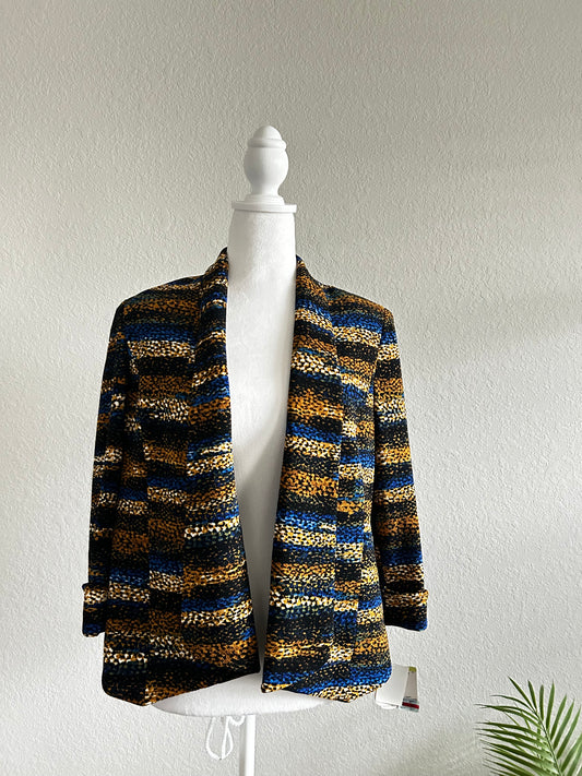 Kasper Women’s 4 Gold Black Blue Abstract Pattern Blazer